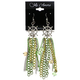 Mi Amore Ship Wheel Dangle-Earrings Green/Silver-Tone