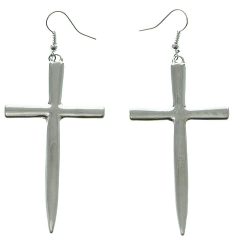 Silver-Tone Metal Cross Inspirational Dangle-Earrings