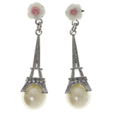 Mi Amore Eiffel Tower Dangle-Earrings Silver-Tone/White