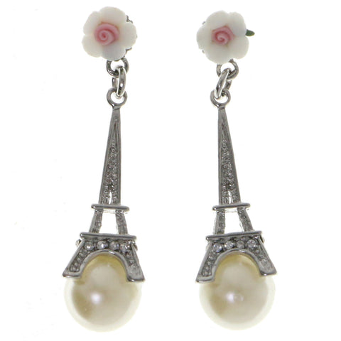 Mi Amore Eiffel Tower Dangle-Earrings Silver-Tone/White