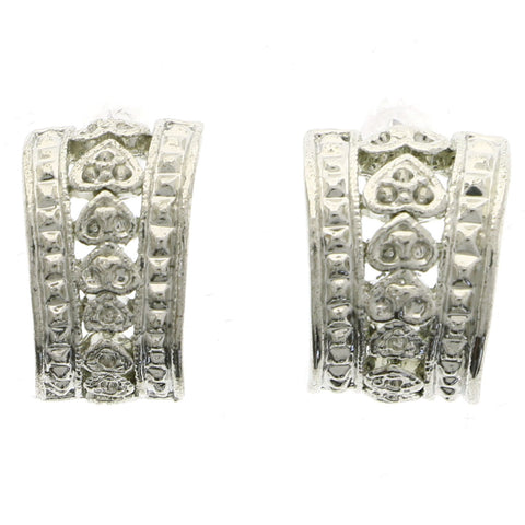 Mi Amore Heart Pattern Hoop-Earrings Silver-Tone