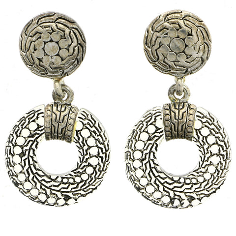 Mi Amore Flower Geometric Pattern Dangle-Earrings Silver-Tone/Clear
