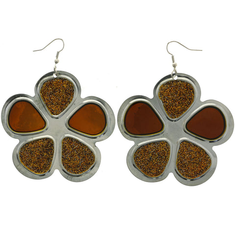 Mi Amore Flower Dangle-Earrings Silver-Tone/Yellow