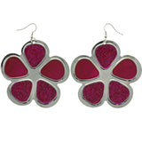 Mi Amore Flower Dangle-Earrings Silver-Tone/Pink