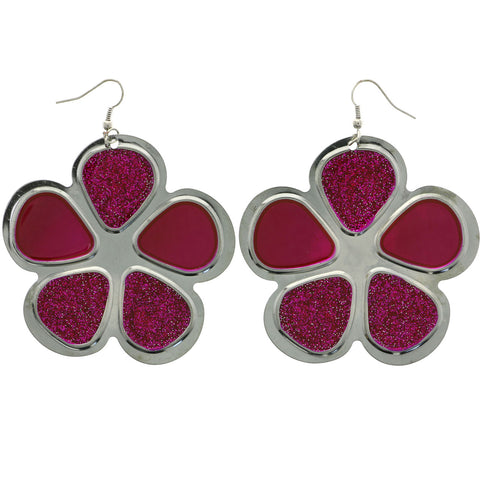 Mi Amore Flower Dangle-Earrings Silver-Tone/Pink