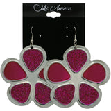 Mi Amore Flower Dangle-Earrings Silver-Tone/Pink