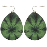 Mi Amore Teardrop  Flower Design Dangle-Earrings Silver-Tone/Green