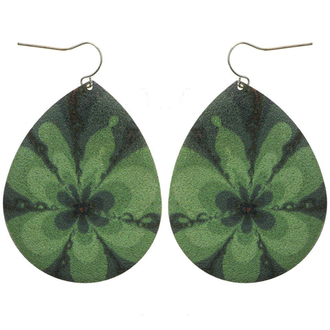 Mi Amore Teardrop  Flower Design Dangle-Earrings Silver-Tone/Green