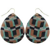 Mi Amore Teardrop  Orange  Black  Green Pattern Dangle-Earrings Silver-Tone