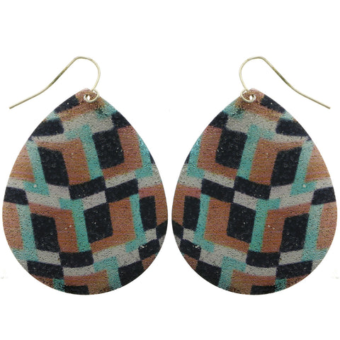 Mi Amore Teardrop  Orange  Black  Green Pattern Dangle-Earrings Silver-Tone