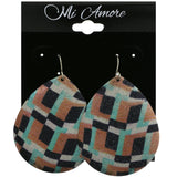 Mi Amore Teardrop  Orange  Black  Green Pattern Dangle-Earrings Silver-Tone