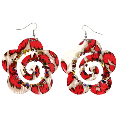 Mi Amore Cheetah Print Flower Dangle-Earrings Red & Multicolor