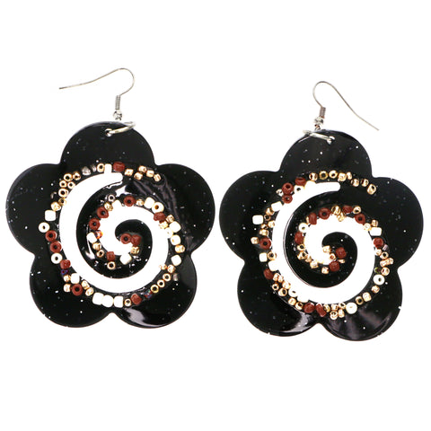 Mi Amore Glitter Flower Dangle-Earrings Black & Brown