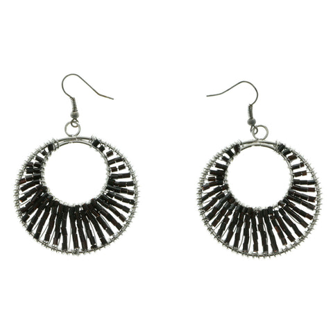 Silver-Tone & Multi Colored Metal Dangle-Earrings With Bead Accents LQE651