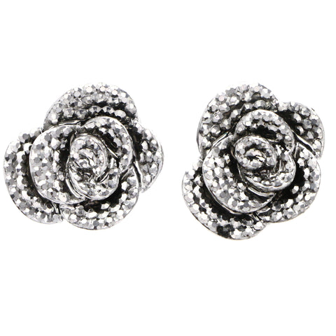 Mi Amore Flower Post-Earrings Silver-Tone/Black