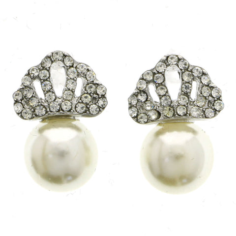 Mi Amore Crown Post-Earrings Silver-Tone/White