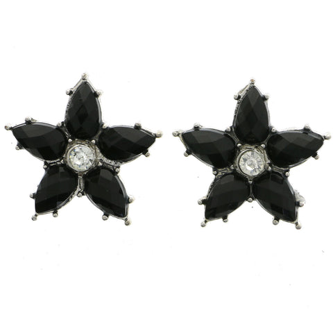 Mi Amore Flower Post-Earrings Silver-Tone/Black