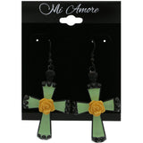 Mi Amore Cross  Skull Yellow Rose Dangle-Earrings Black/Green