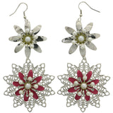 Mi Amore Flower Dangle-Earrings Silver-Tone/Pink
