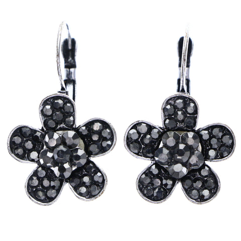 Mi Amore Antiqued Flower Dangle-Earrings Silver-Tone