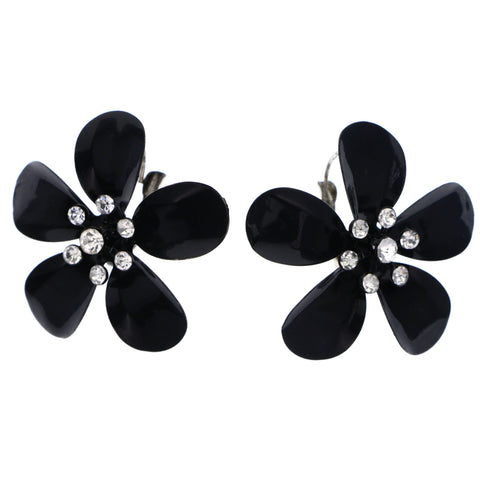 Mi Amore Flower Dangle-Earrings Black/Silver-Tone