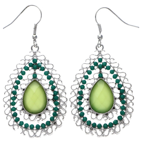 Mi Amore Dangle-Earrings Green/Silver-Tone