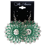 Mi Amore String Art Flower Dangle-Earrings Green & Silver-Tone