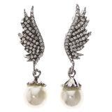 Mi Amore Angel Wing Drop-Dangle-Earrings Silver-Tone/White
