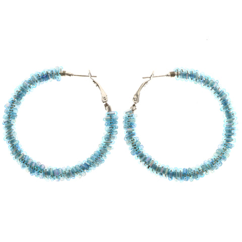 Mi Amore AB Finish Hoop-Earrings Blue/Silver-Tone