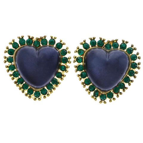 Mi Amore Heart Post-Earrings Green/Gold-Tone