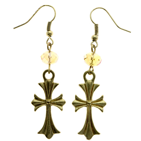 Mi Amore AB Finish Cross Dangle-Earrings Gold-Tone & Peach