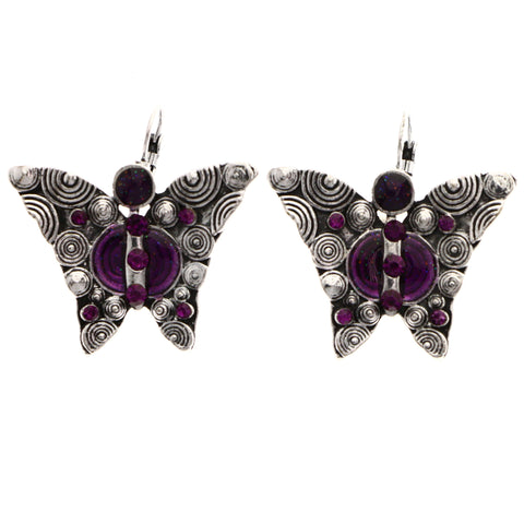 Mi Amore Butterfly Dangle-Earrings Silver-Tone/Purple