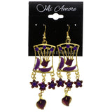 Mi Amore Antiqued Flower Dangle-Earrings Gold-Tone & Purple