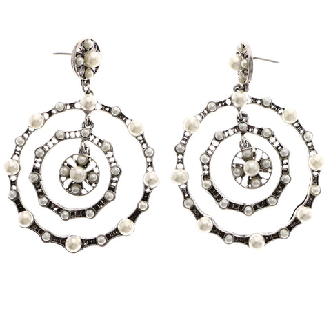 Mi Amore Antiqued Drop-Dangle-Earrings Silver-Tone/White
