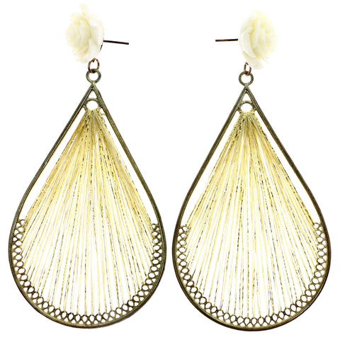 Mi Amore Rose String Art Drop-Dangle-Earrings Gold-Tone & White