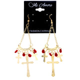 Mi Amore Cross Dangle-Earrings Gold-Tone/Red