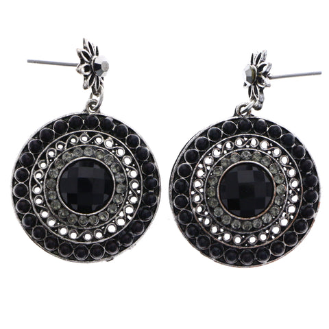 Mi Amore Antiqued Drop-Dangle-Earrings Silver-Tone/Black