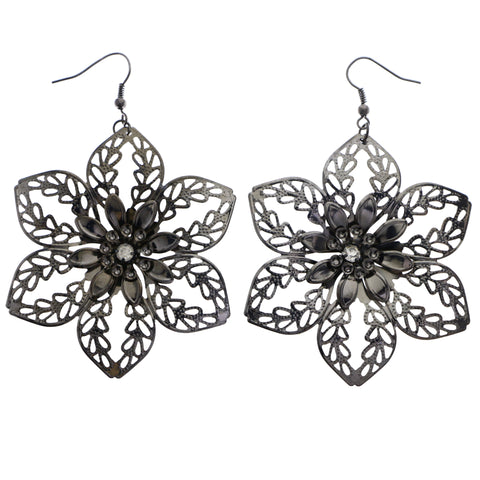 Mi Amore Flower Dangle-Earrings Dark-Silver