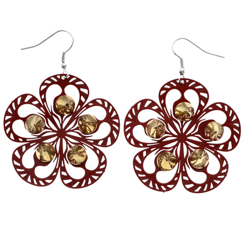 Mi Amore Flower Spike Dangle-Earrings Red & Gold-Tone