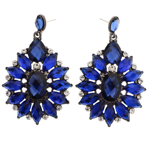 Mi Amore Flower Drop-Dangle-Earrings Blue/Silver-Tone