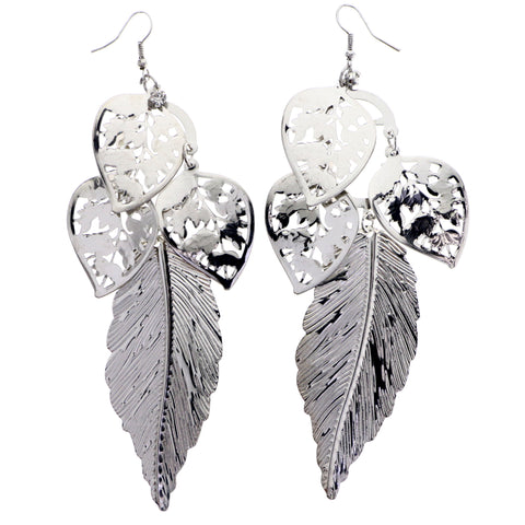 Mi Amore Leaf Dangle-Earrings Silver-Tone
