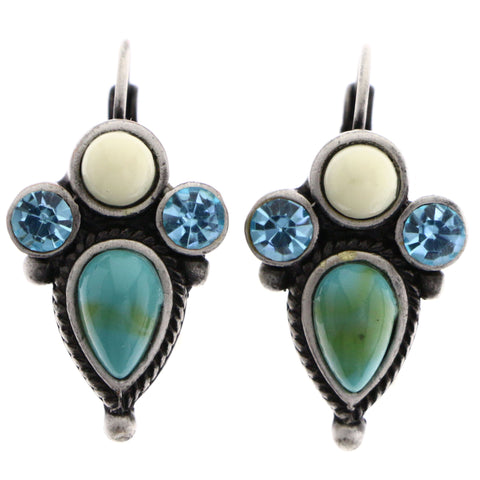 Mi Amore Antiqued Dangle-Earrings Blue/Silver-Tone