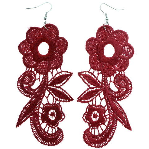 Mi Amore Flower Dangle-Earrings Red/Silver-Tone