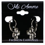 Mi Amore Antiqued Flower Dangle-Earrings White & Silver-Tone