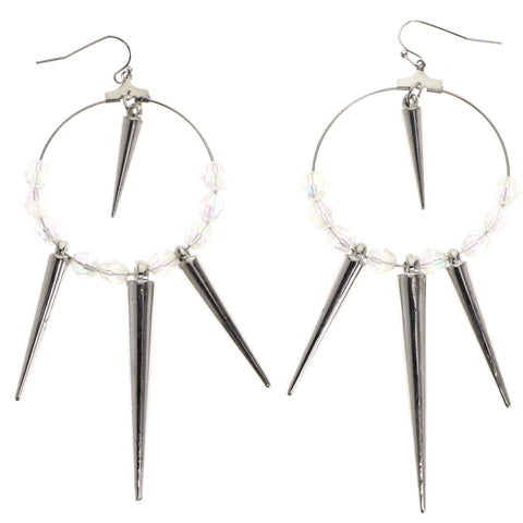Mi Amore Spike AB Finish Dangle-Earrings Silver-Tone & White