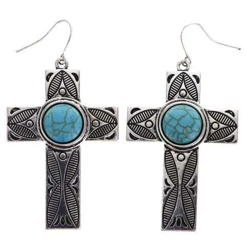 Mi Amore Cross Dangle-Earrings Silver-Tone/Blue