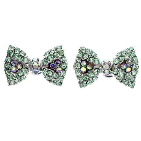 Mi Amore AB Finish Bow Post-Earrings Green & Silver-Tone