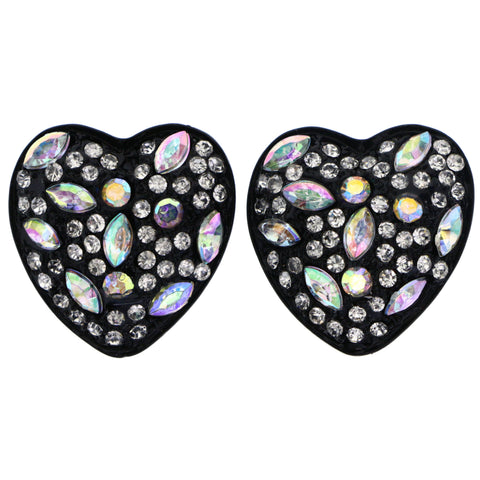 Mi Amore AB Finish Heart Post-Earrings Black & Silver-Tone