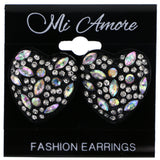 Mi Amore AB Finish Heart Post-Earrings Black & Silver-Tone