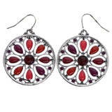 Mi Amore Antiqued Flower Dangle-Earrings Silver-Tone & Pink